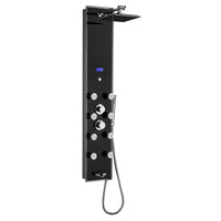 51 In. 8-Jet Multi-function Tempered Glass Shower Panel System With Rainfall Shower Head In Black