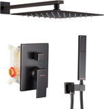 Oil Rubbed Bronze Shower System, Bathroom 12 Inches Rain Shower Head with Handheld Combo Set, Wall Mounted High Pressure Rainfall Dual Shower Head System, Shower Faucet Set with Valve and trim