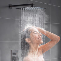 Oil Rubbed Bronze Shower System, Bathroom 12 Inches Rain Shower Head with Handheld Combo Set, Wall Mounted High Pressure Rainfall Dual Shower Head System, Shower Faucet Set with Valve and trim