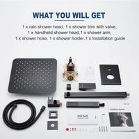 Oil Rubbed Bronze Shower System, Bathroom 12 Inches Rain Shower Head with Handheld Combo Set, Wall Mounted High Pressure Rainfall Dual Shower Head System, Shower Faucet Set with Valve and trim